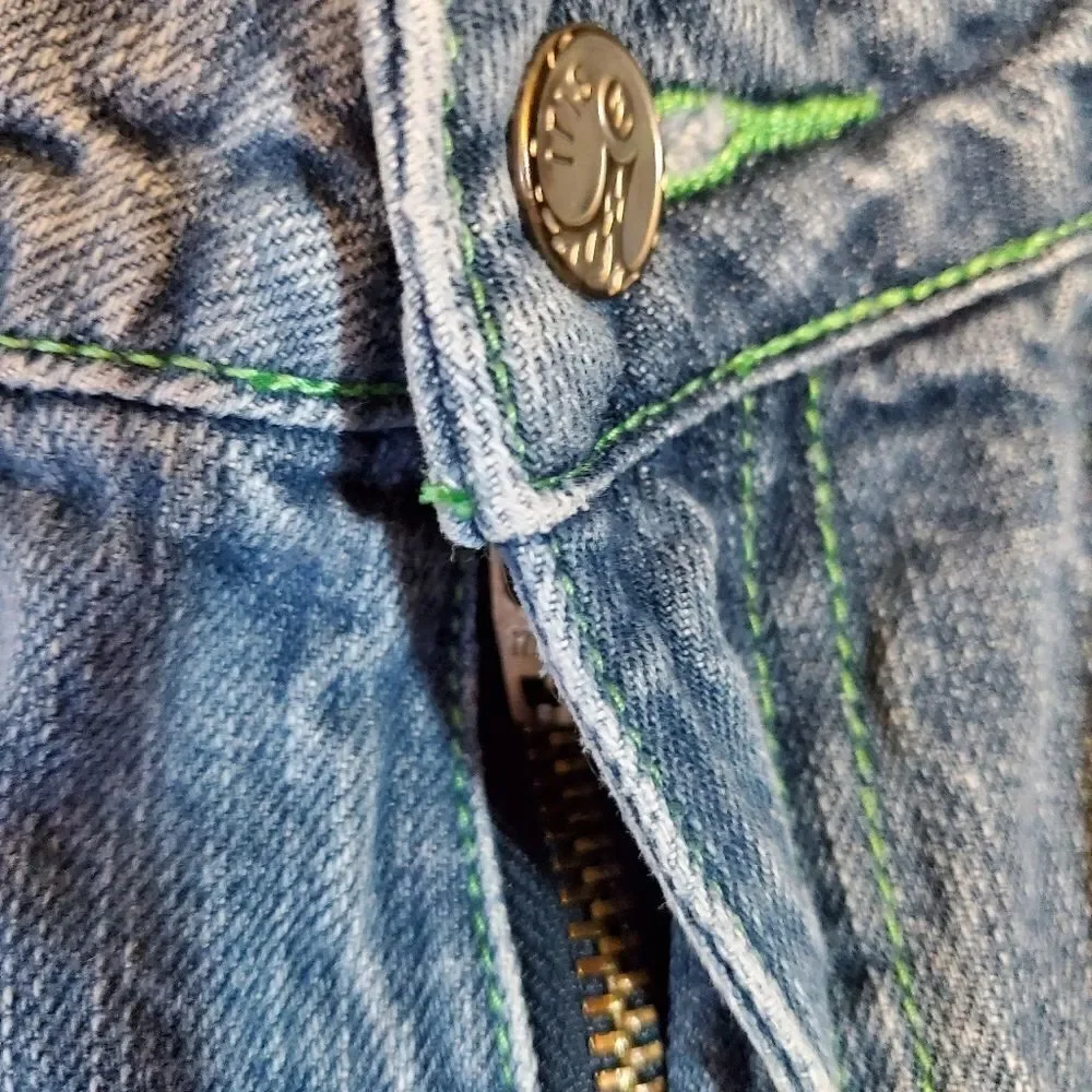 💜Vintage Iris Blue Distressed Boot Cut Jeans Size 9/30